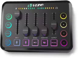 Mesa de Som para Jogos, Interface de Áudio Recarregável com RGB e Interface de Microfone XLR, Alimentação Fantasma de 48V, para Podcast/Gravação