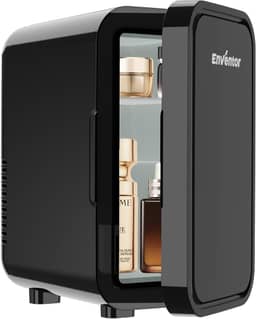 Enventor Mini geladeira, geladeira compacta para cuidados com a pele de 6L/8 latas CA + CC, geladeira pequena para quarto, cuidados com a pele, maquiagem, cosméticos, carro, escritório (preto)
