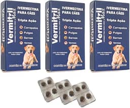 Vermitril - Anti Pulgas, Carrapatos, Vermes, Sarnas 12 Comprimidos (Cães até 40 a 60kg)