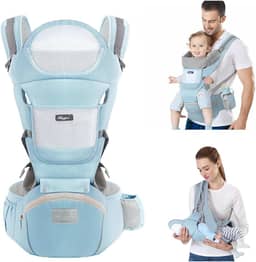 Canguru Para Bebe,Alça De Transporte Multifuncional 6 e 1,Canguru Ergonomico Para Bebe,Adequado Para 0-36 Meses (Azul)