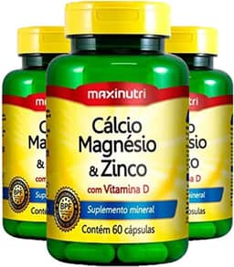 Cálcio, Magnésio e Zinco - 3 unidades de 60 Cápsulas - Maxinutri