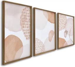 Quadros Decorativos Boho Poesia Abstrata em Cores Neutras Tons da Terra Formas Abstratas em Harmonia (Madeira, 50x75, C/Vidro)