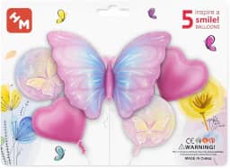 Balão Metalizado Borboleta - Candy Colors e Florescente, Cartelado ou Base 3D, Decoração Festa Jardim e Aniversário (KIT 5 PEÇAS BORBOLETA FLORESCENTE ROSA)