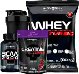 Combo Whey Protein Turbo + Bcaa + Creatina- Black Skull (Baunilha)