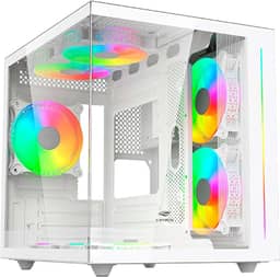 Gabinete AQUARIUS Gaming C3Tech MT-G810WH Branco frontal e lateral de vidro temperado USB 2.0, 3.0 e USB-C Conector P2 para Audio e Microfone Comporta até 7 coolers Fan Filtro anti poeira