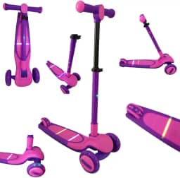 Patinete Infantil Unissex Dobrável e Ajustável 3 Rodas Com Luzes Em Led Cor Rosa DreamLight
