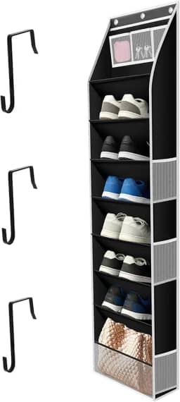 Organizador de sapatos acima da porta serve para 16 a 24 pares, organizador de sapatos para pendurar na porta do armário com bolso grande, sapateira para pendurar para botas, brinquedos