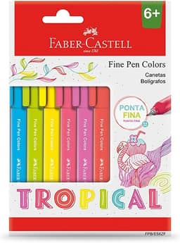 Caneta Ponta Fina, Faber-Castell, Fine Pen Colors, FPB/ES6ZF, 6 Cores Tropical
