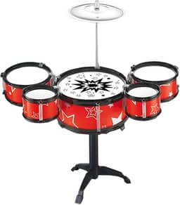 Mini Bateria Infantil Instrumento Musical Brinquedo com Prato Tambor e Baqueta (Vermelho)