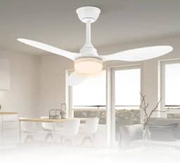 Ventilador de Teto Bivolt 110-220V de Energia 106,7 cm, Ventilador de Teto com Luz LED e Controle Remoto, Motor DC Reversível, 6 Velocidades, Branco