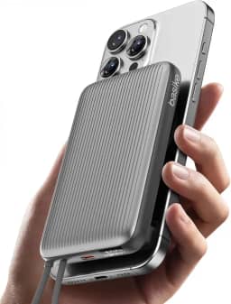 Basike Power Bank 10000mAh, 15W Carregador Portátil Universal por Indução, PD até 22,5W (1 Porta + Cabo Integrado), Compatível com Samsung S25/24/23/22/21, iPhone Séries 16/15/14/13 e MagSafe – Cinza