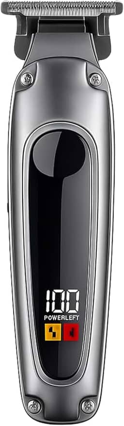 Máquina de Cortar Cabelo Profissional, Barbeador, Sem Fio, Recarregável USB, com Visor LCD, Lâmina de Titânio (Prata)