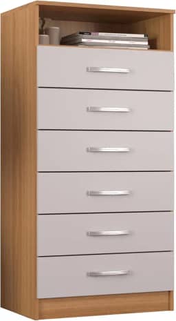 Cômoda 6 Gavetas Com Nicho Aberto Armazenamento Luxo Compacta Multiuso Moderna Decorativa Organizadora Design Quarto (Cinamomo Branco)