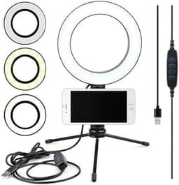Ring Light LED 6” com Tripé de Mesa e Suporte para Celular | Iluminador Circular com 3 Modos de Cor e 10 Níveis de Brilho para Fotos, Vídeos, Lives e Maquiagem