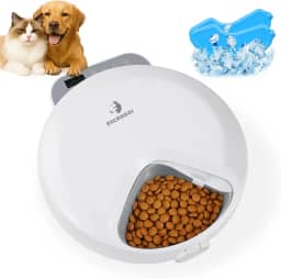 ESCRODOI Alimentador Automático Pet, 4 Refeições Comedouro Automatico para Gatos e Bandeja de Gelo, Comida Fresca e Úmida, Painel de Controle Visualizável, Alimentação Programada