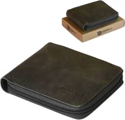 Carteira Masculina Couro Legítimo Ziper Porta Cartão Documentos Crédito CNH Grande Completa Monolo