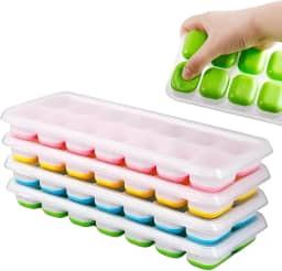 Kit 4 Formas De Gelo Com Tampa Rígida Fundo Silicone Flexível 14 Cubos Ideal Para Bebidas Frutas Papinha Alimentos