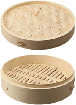 Cesta de vapor de bambu com tampa, multifuncional, para cozinhar, chinesa, asiática, bolinhos de massa, para vegetais, sobremesas, cozimento a vapor, 27cm