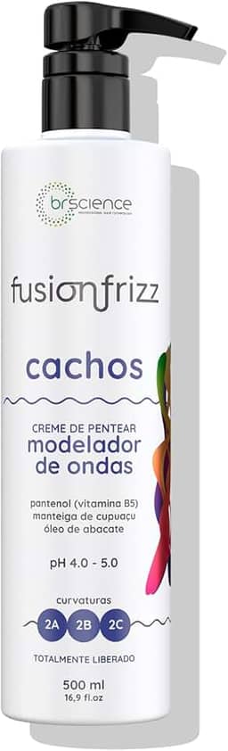 Creme para Pentear Cachos Cabelos Ondulados Fusionfrizz Brscience 500ml - Hidratação Profunda, Nutrição e Controle de Frizz para Cabelos Ondulados Curvas 2A, 2B e 2C