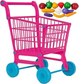 Carrinho de Mercado Compras com Legumes de Brinquedo Rosa