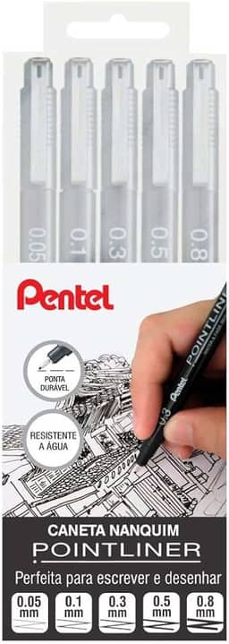 Pentel Kit Nanquim Pointliner 05 Pontas KITPOINTLINER
