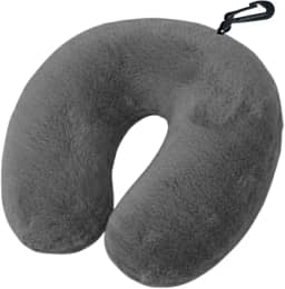 Almofada de Pescoço para Viagem com Enchimento de Silicone Anti-Alérgico, Tecido Fleece Extra Macio, Apoio Cervical Confortável, com Zíper e Mosquetão (Cinza)