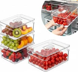 Kit 4 Organizadores Geladeira Armário Cozinha 2,2 Litros Alimentos Vegetais Caixa Plástica para Legumes, Saladas, Frutas