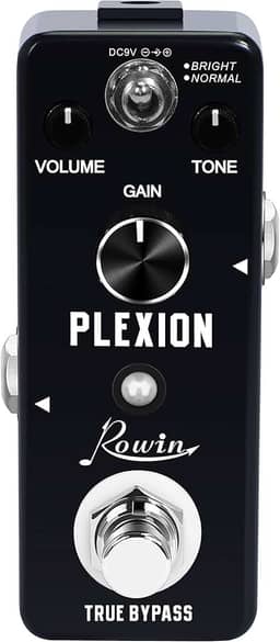 Rowin Pedal de distorção Plexion para guitarra e baixo com modo brilhante e normal True Bypass