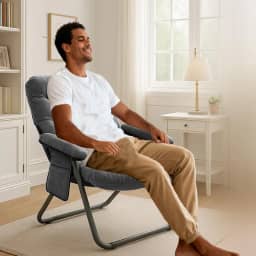 Poltrona dobrável com braços: Poltrona de lazer estofada confortável portátil, com bolsa lateral e estrutura de metal resistente para sala de estar e varanda (Cor Cinza)