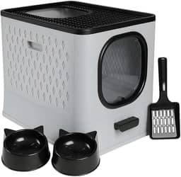 Caixa De Areia Para Gatos Fechada Furba Grande Sandbox Luxo Grande Premium (Cinza)