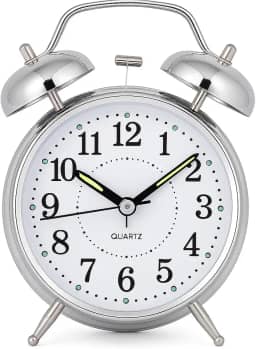 Relógio de Mesa Vintage Antigo Clássico Despertador Com Luz Led Noturna Em Metal Analógico MCL Distribuidora