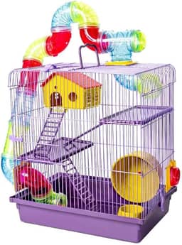 GAIOLA TUBO SUPER LUXO 3 ANDARES LILÁS HAMSTER COMPLETA CASINHA RODA ESCADA SUPER LUXO