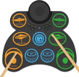 VEDO Conjunto de Bateria Eletrônica Portátil com 9 Pads, Duplo Alto-Falante, 4 Horas de Bateria, MIDI e Conexão para Jogos - Presente Musical Perfeito para Iniciantes e Crianças