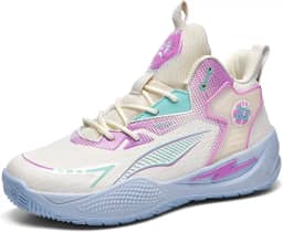 Novetra Tênis de basquete duráveis ​​de cano alto para homens/mulheres com design elegante de bloqueio de cores(Beige,38 BR)