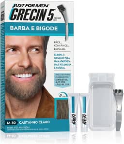 Just For Men Grecin 5 Color Gel, Tonalizante que Elimina o Grisalho, Ideal para Barba e Bigode, Cor M80, Castanho Claro, 28g
