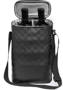 Bolsa Porta Vinho Wine Bag Case 2 Garrafas ou Tacas Espumante c/Alça Mala Couro Sintetico Preto