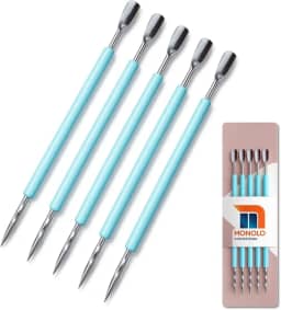 Kit 5 Espátula Curva Palito Silicone Manicure Cutelaria Cutícula Unha Inox Premium MONOLO (Verde)