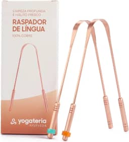 YOGATERIA Kit limpador Raspador de língua Cobre Ayurvédico 100% Puro | Elimina o Mau Hálito Toxinas e Resíduos | Fácil de limpar | Antibacteriano Higiênico e Durável (2 Unds)