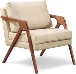 Poltrona Decorativa Mona Madeira Maciça Bege Veludo