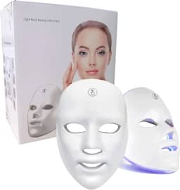 Máscara de Terapia LED, 7 Cores, para Tratamento Facial, Uso Doméstico e Viagem