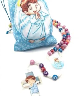 Terço Infantil Colorido Menino Anjo Da Guarda No Saquinho