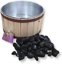 TINA PARA ESCALDA PÉS DE MADEIRA PINUS COM PEDRA E SAIS PARA ESCALDA PÉS