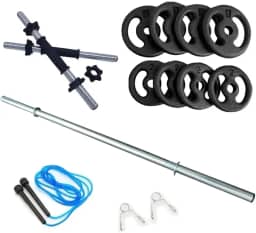 Kit 20kg Anilhas+2 Barras 40cm Com Rosca+1 Barra 120cm+Corda