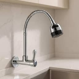 Torneira Cozinha Parede Gourmet Flexível Aço Inox Metal Cromado 2 Jatos Contínuo e Arejador 1/4 de volta Resistente Tulipa Luxo Premium Alto Padrão Sofisticada (Cromada)