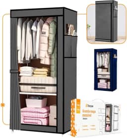 Guarda Roupa Dobrável Armário Organizador Portátil Grande (Cinza - Solteiro)