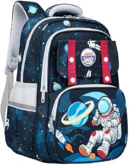 Mochila Escolar Infantil Astronauta, Ortopédica, Acolchoada, Reforçada, para Meninos 7-12 Anos, Design Espacial