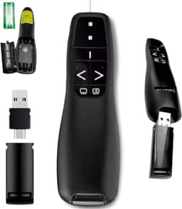 Apresentador Passador de Slides Sem Fio com Laser 30m Alcance Controle Apresentador de Slides Laser Sem Fio 2.4G Profissional Passador de Slides com Laser Vermelho para Apresentações