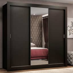 Guarda Roupa Casal Madesa Mônaco 3 Portas de Correr com Espelho - Preto