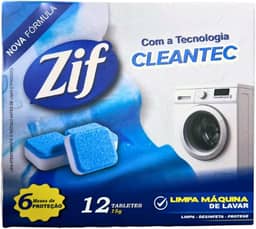 Limpa Maquina de Lavar Roupas Zif Tabletes kit c12 unds de 15g (180g) 12 Ciclos de Limpeza Remove Odor Bacterias para todas as maquinas de Lavar Roupas com tampa frontal ou superior.