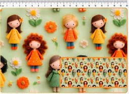 Tecido Tricoline Digital Girls and Puppies Estampa de Bonecas Fundo Verde 50 x 150 cm